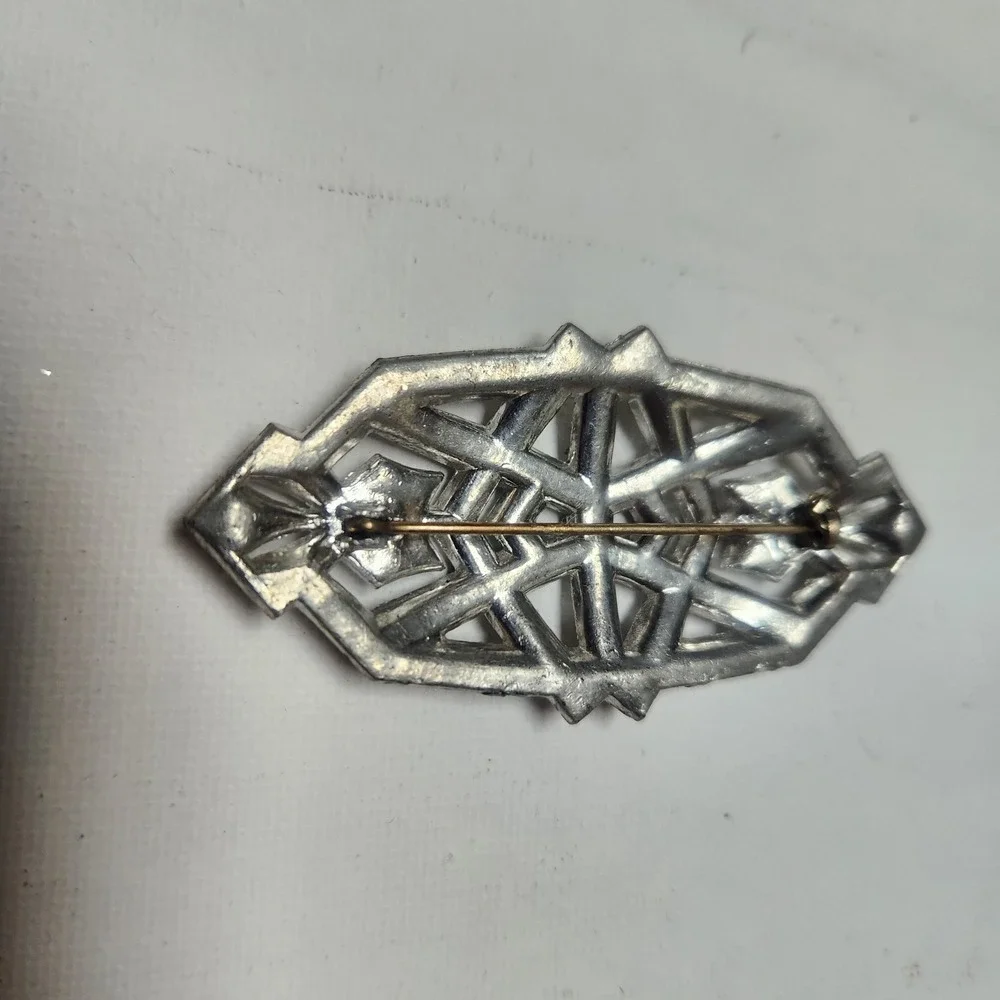 Vintage‎  Rhinestone Pot Metal Geometric Brooch Pin Clear Crystal Retro